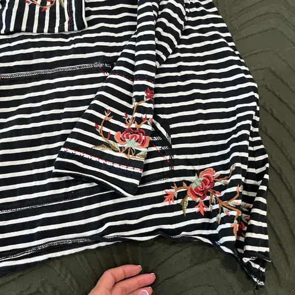 Johnny Was Striped Floral Embroidered Top - Picture 6 of 11